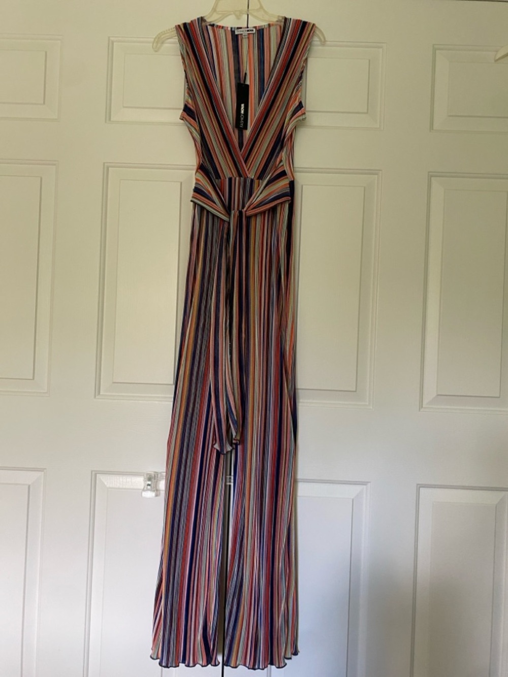 Fashion Nova Multicolor Striped Plissé Jumpsuit